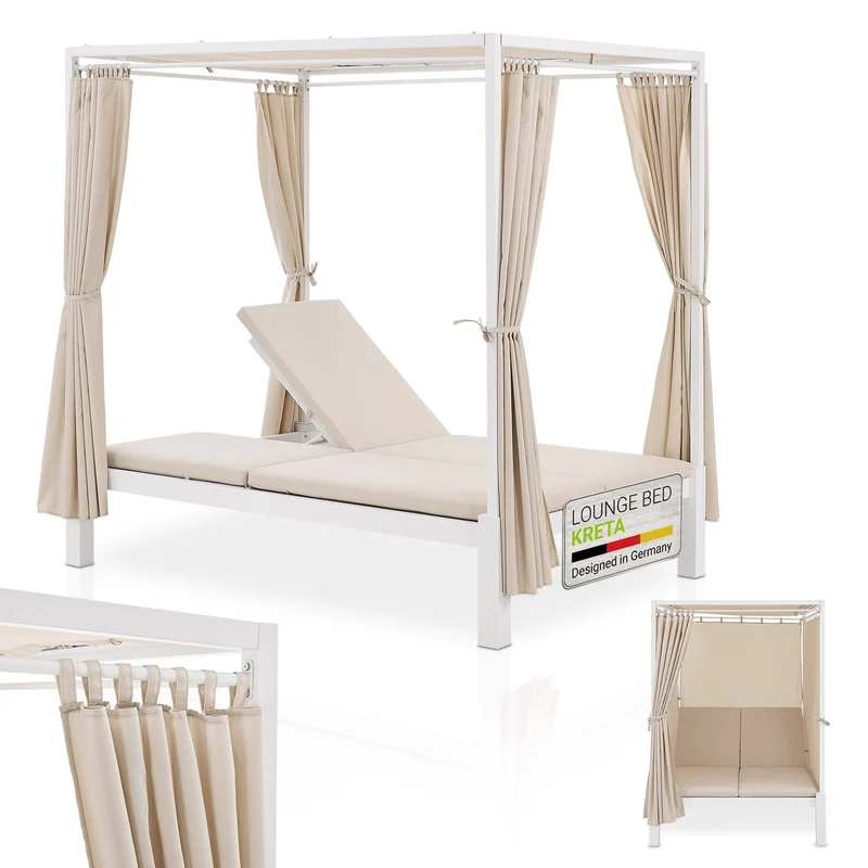 Bain de soleil double Kreta – avec toit et dossier réglable – 2 coloris