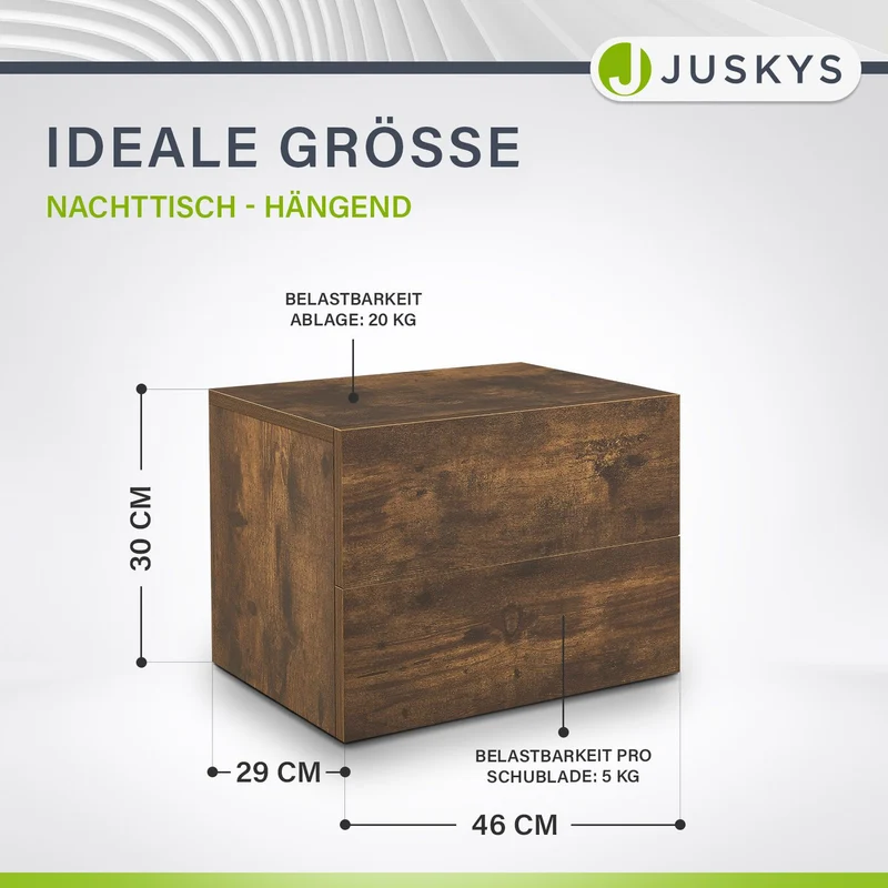 Table de chevet murale – 2 tiroirs – 40 x 29 x 30 cm