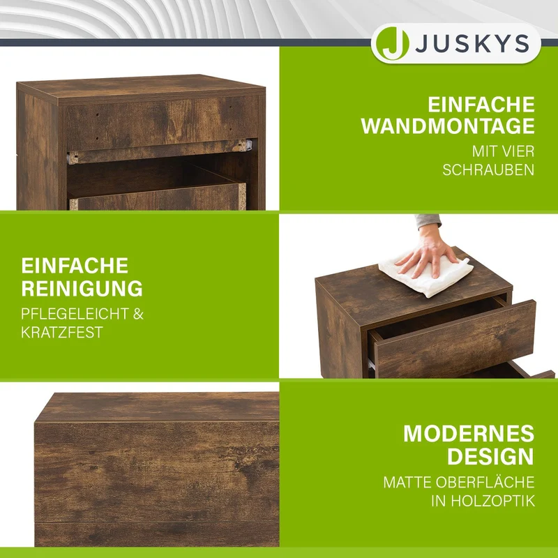 Table de chevet murale – 2 tiroirs – 40 x 29 x 30 cm