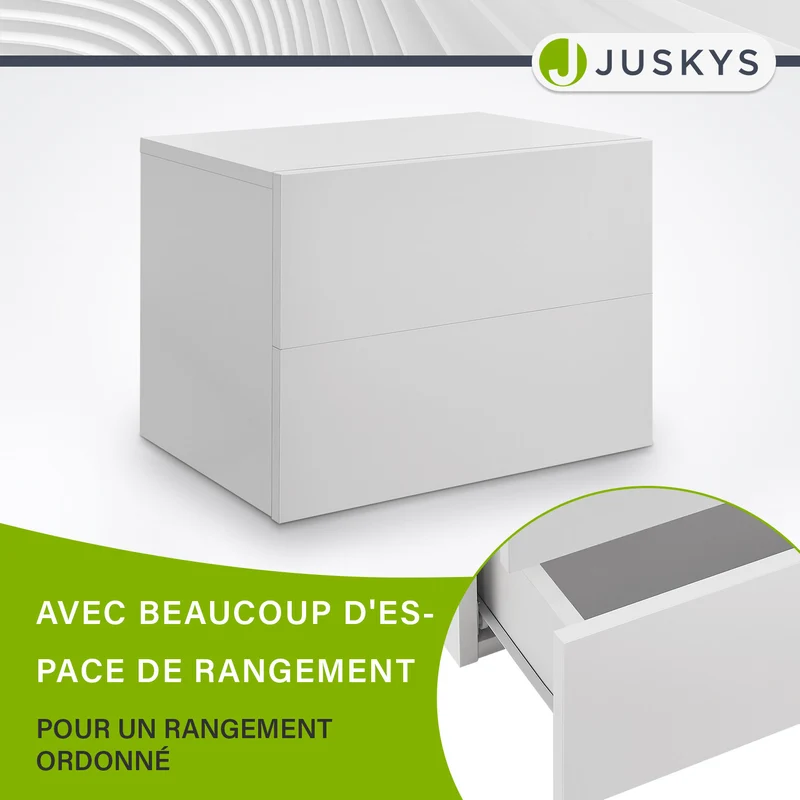 Table de chevet murale – 2 tiroirs – 40 x 29 x 30 cm