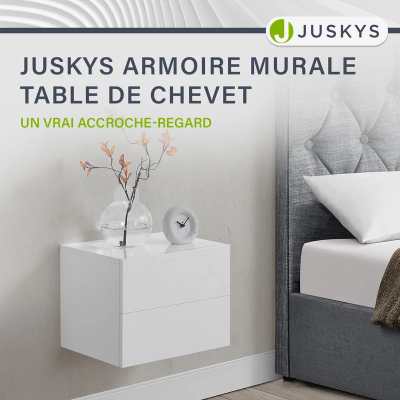 Table de chevet murale – 2 tiroirs – 40 x 29 x 30 cm