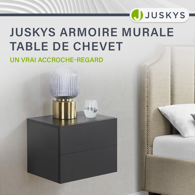 Table de chevet murale – 2 tiroirs – 40 x 29 x 30 cm