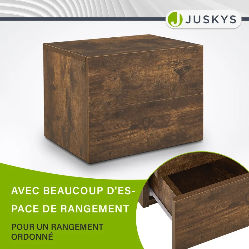 Table de chevet murale – 2 tiroirs – 40 x 29 x 30 cm