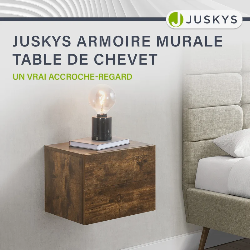 Table de chevet murale – 2 tiroirs – 40 x 29 x 30 cm