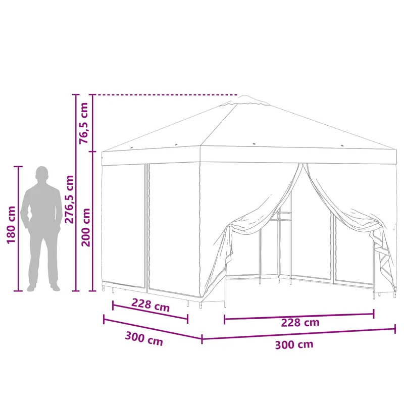 Tuin Gazebo Met Zijwanden 3 X 3 M Polyester En Staal