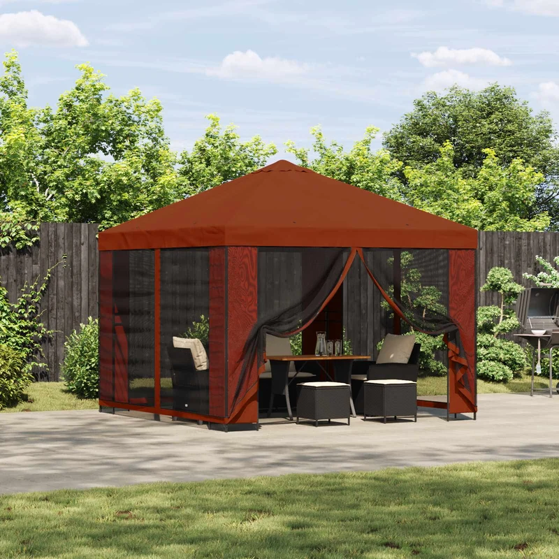 Tuin Gazebo Met Zijwanden 3 X 3 M Polyester En Staal