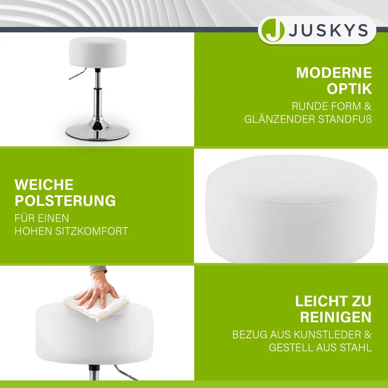 Tabouret de coiffeuse Tonia – rond, réglable en hauteur – blanc