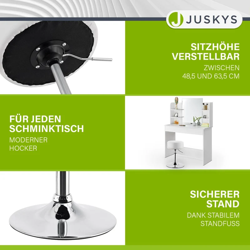 Tabouret de coiffeuse Tonia – rond, réglable en hauteur – blanc