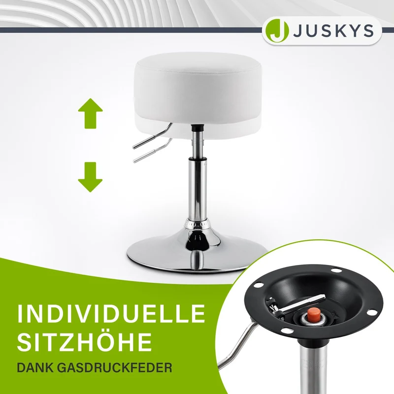 Tabouret de coiffeuse Tonia – rond, réglable en hauteur – blanc