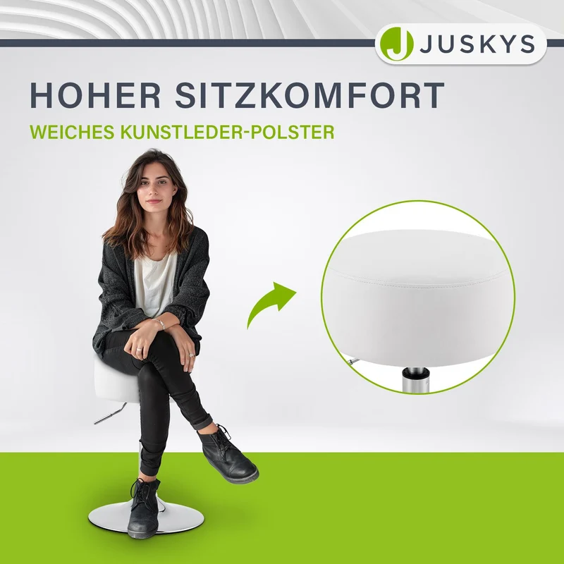 Tabouret de coiffeuse Tonia – rond, réglable en hauteur – blanc