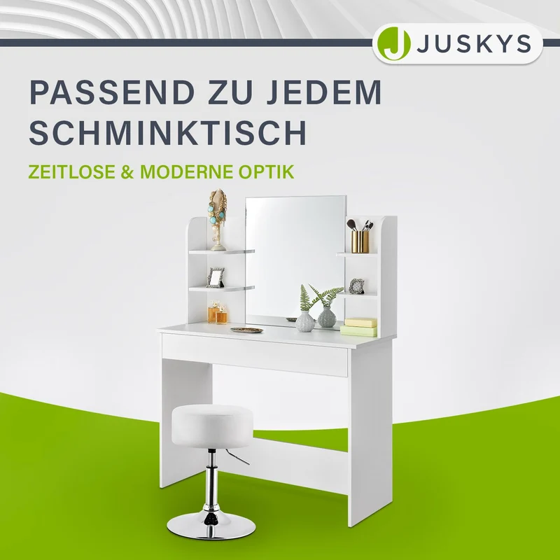 Tabouret de coiffeuse Tonia – rond, réglable en hauteur – blanc