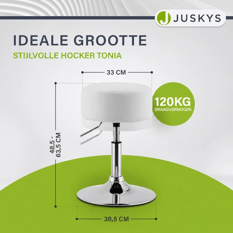 Tabouret de coiffeuse Tonia – rond, réglable en hauteur – blanc