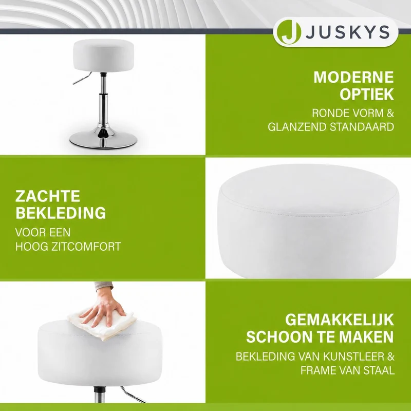 Tabouret de coiffeuse Tonia – rond, réglable en hauteur – blanc