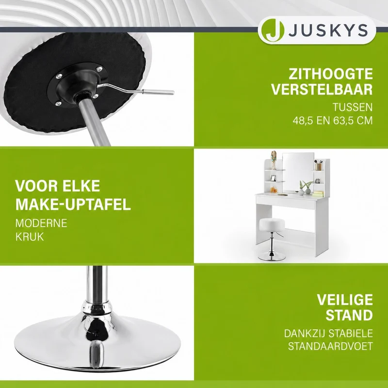 Tabouret de coiffeuse Tonia – rond, réglable en hauteur – blanc