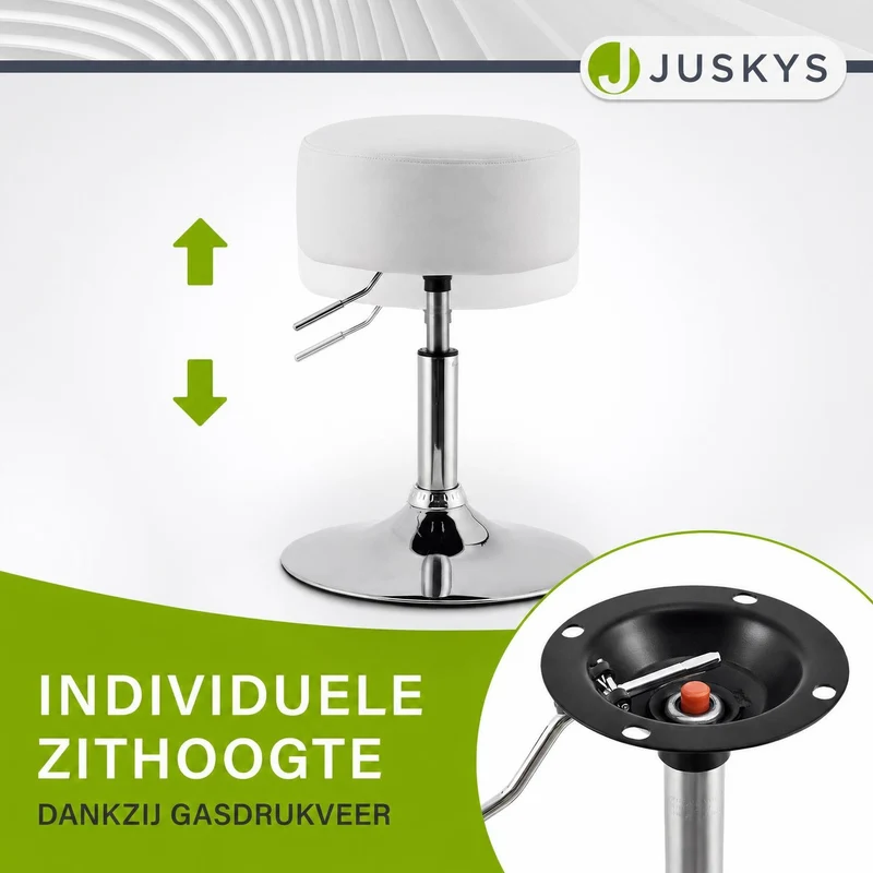Tabouret de coiffeuse Tonia – rond, réglable en hauteur – blanc