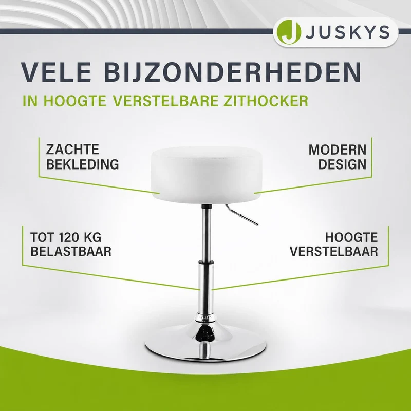 Tabouret de coiffeuse Tonia – rond, réglable en hauteur – blanc