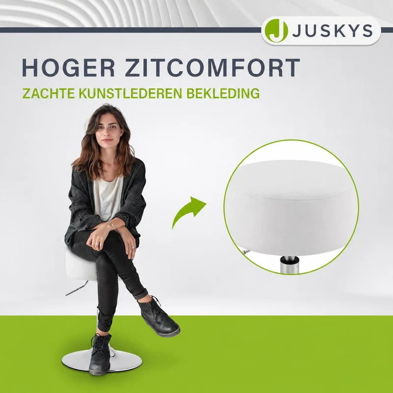 Tabouret de coiffeuse Tonia – rond, réglable en hauteur – blanc