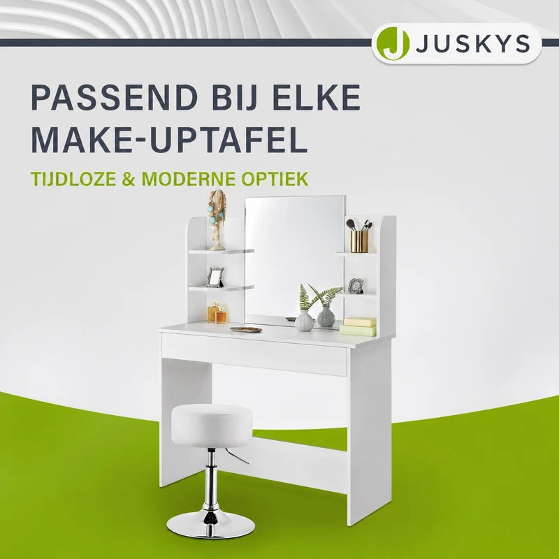 Tabouret de coiffeuse Tonia – rond, réglable en hauteur – blanc