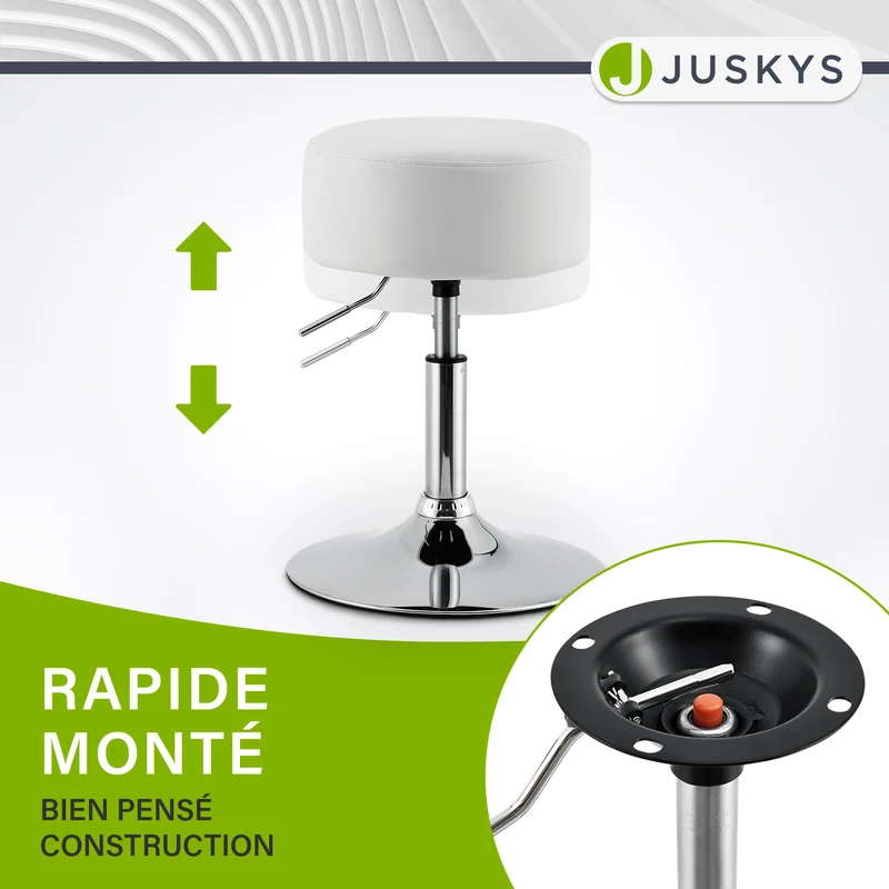 Tabouret de coiffeuse Tonia – rond, réglable en hauteur – blanc