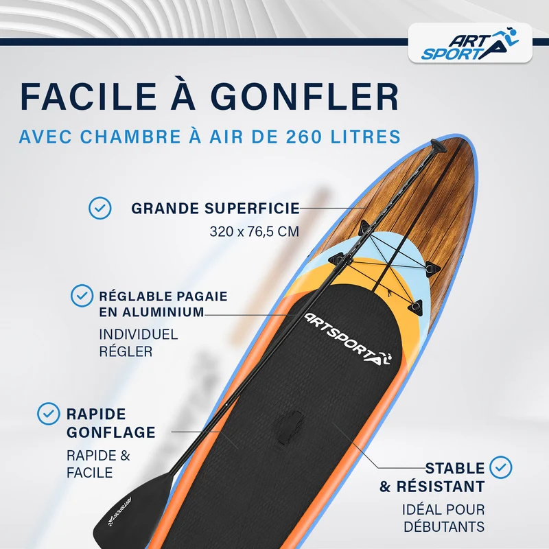 Stand up paddle gonflable – set complet avec sac et accessoires