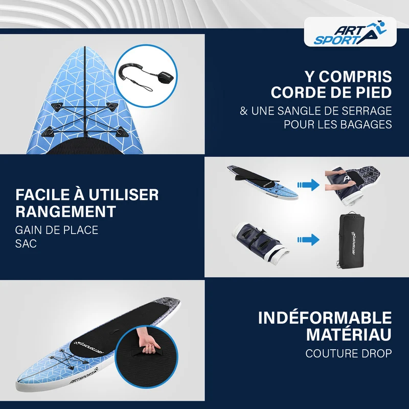 Stand up paddle gonflable – set complet avec sac et accessoires
