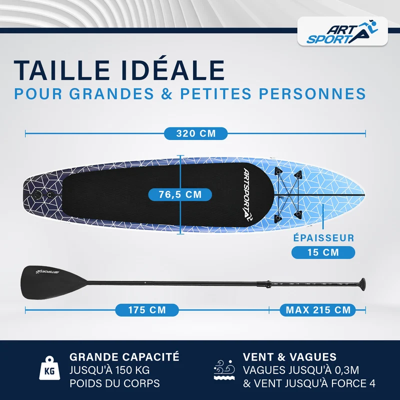 Stand up paddle gonflable – set complet avec sac et accessoires