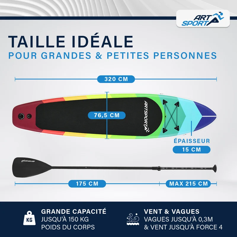 Stand up paddle gonflable – set complet avec sac et accessoires
