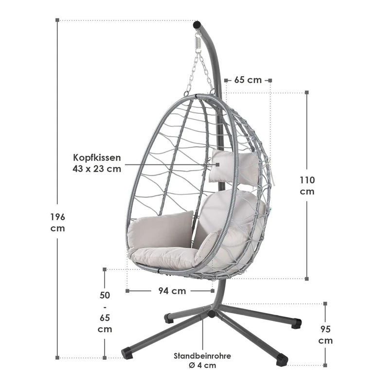 Fauteuil suspendu sur pied Aria – support et coussin inclus – 2 coloris