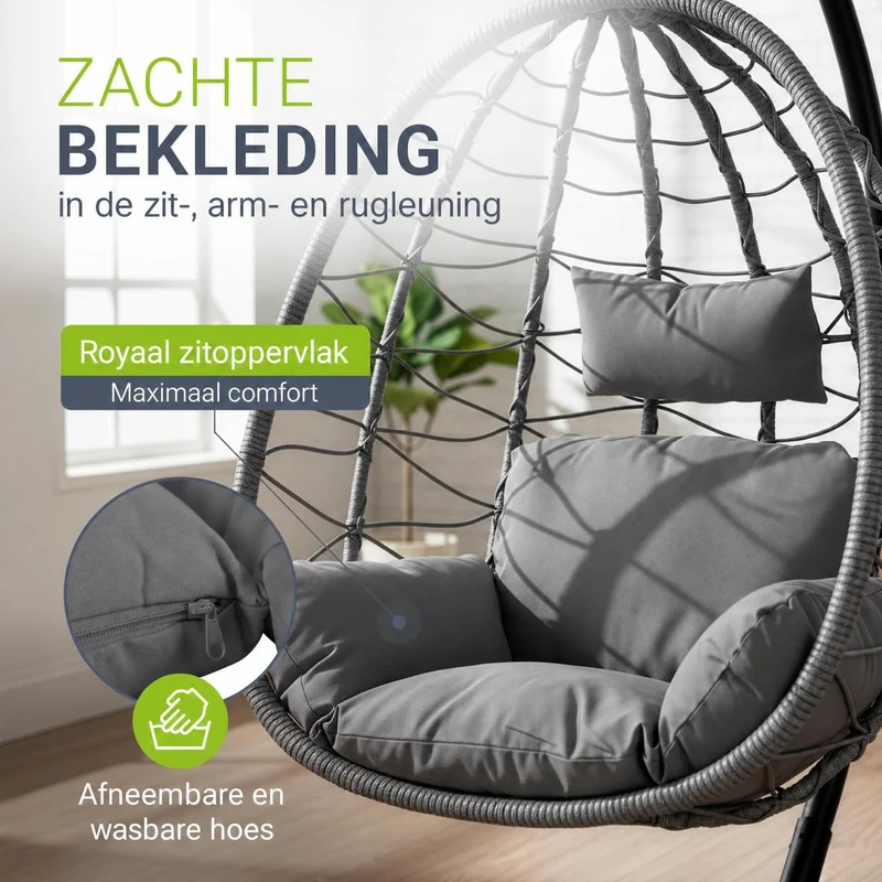Fauteuil suspendu sur pied Aria – support et coussin inclus – 2 coloris