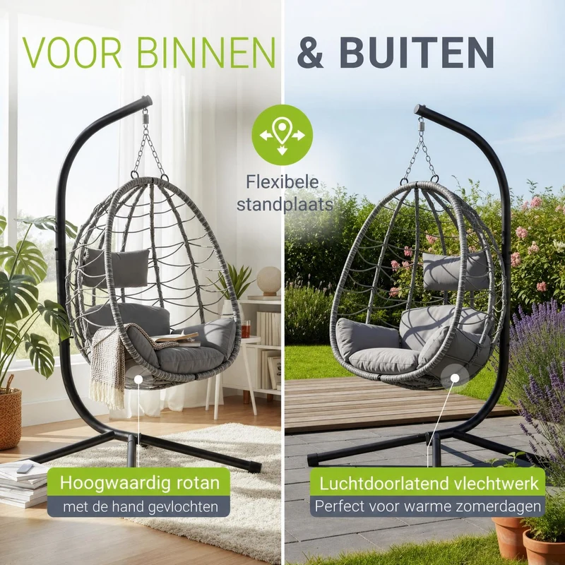 Fauteuil suspendu sur pied Aria – support et coussin inclus – 2 coloris