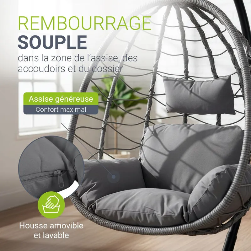 Fauteuil suspendu sur pied Aria – support et coussin inclus – 2 coloris
