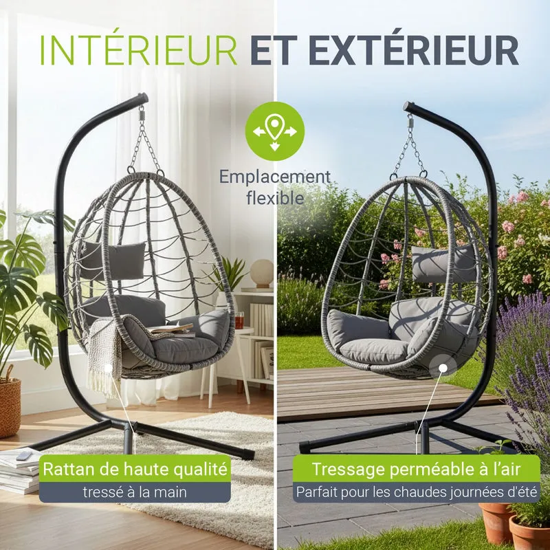Fauteuil suspendu sur pied Aria – support et coussin inclus – 2 coloris