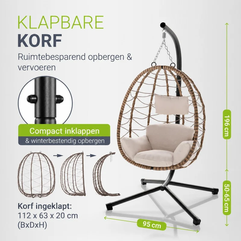 Fauteuil suspendu sur pied Aria – support et coussin inclus – 2 coloris