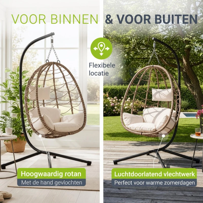 Fauteuil suspendu sur pied Aria – support et coussin inclus – 2 coloris