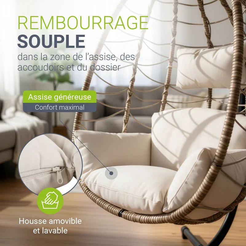 Fauteuil suspendu sur pied Aria – support et coussin inclus – 2 coloris