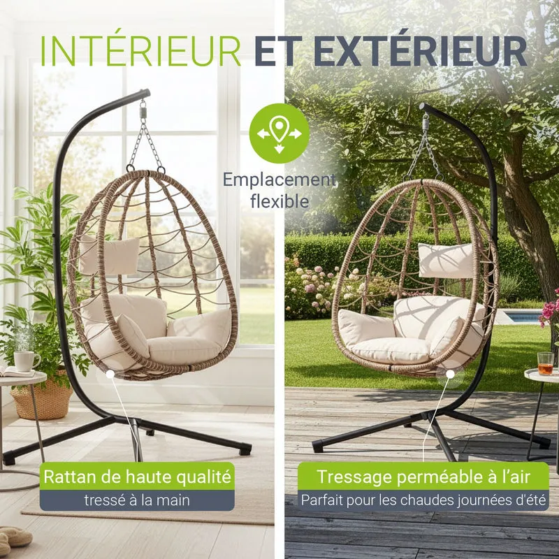 Fauteuil suspendu sur pied Aria – support et coussin inclus – 2 coloris