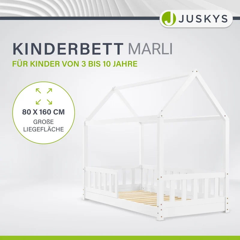 Lit enfant Marli 80 x 160 cm – lit cabane avec barrière et sommier à lattes