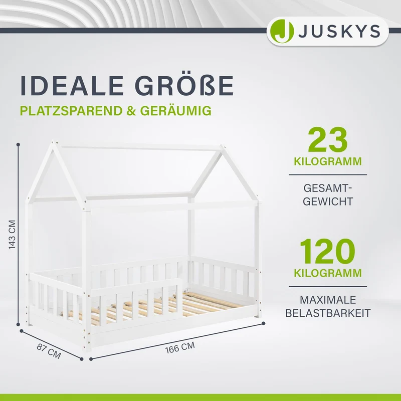 Lit enfant Marli 80 x 160 cm – lit cabane avec barrière et sommier à lattes