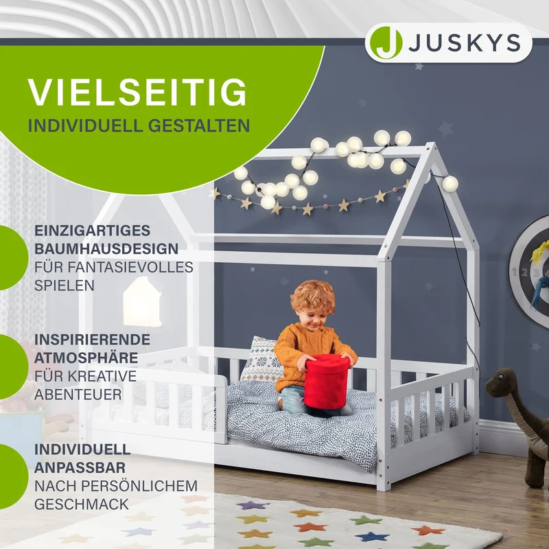 Lit enfant Marli 80 x 160 cm – lit cabane avec barrière et sommier à lattes