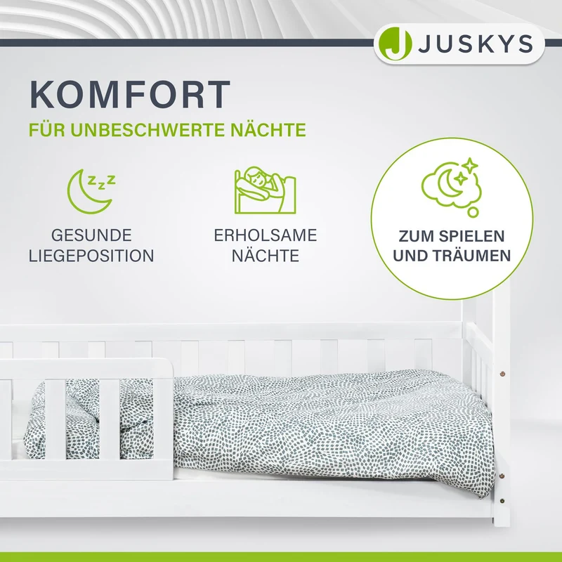 Lit enfant Marli 80 x 160 cm – lit cabane avec barrière et sommier à lattes