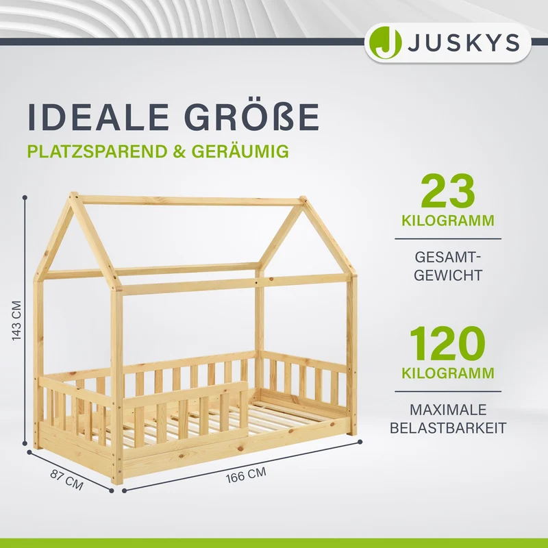Lit enfant Marli 80 x 160 cm – lit cabane avec barrière et sommier à lattes