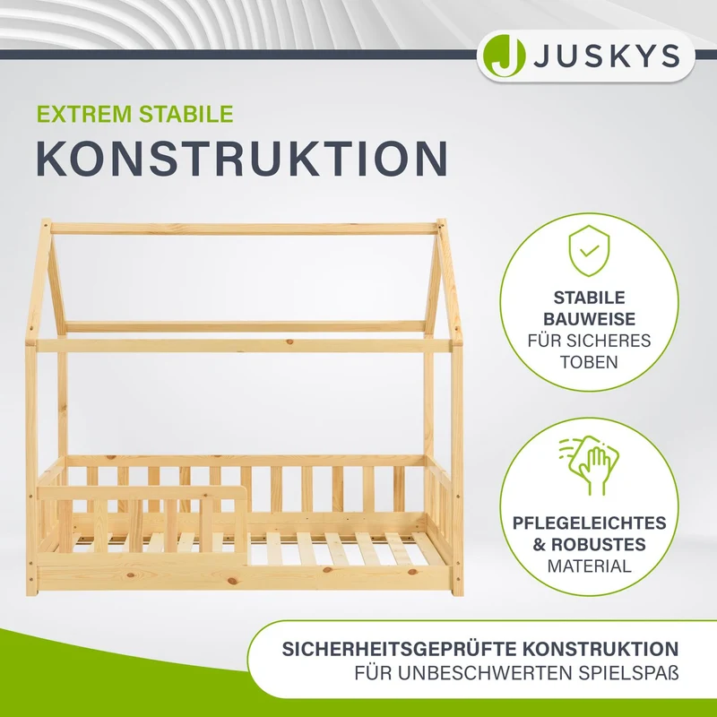 Lit enfant Marli 80 x 160 cm – lit cabane avec barrière et sommier à lattes