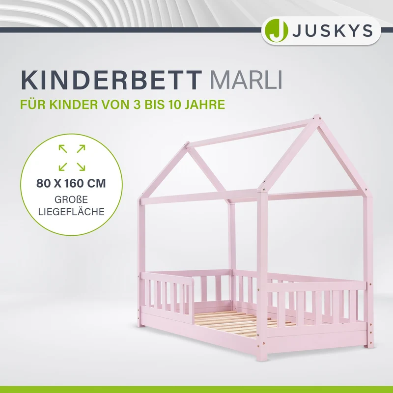 Lit enfant Marli 80 x 160 cm – lit cabane avec barrière et sommier à lattes