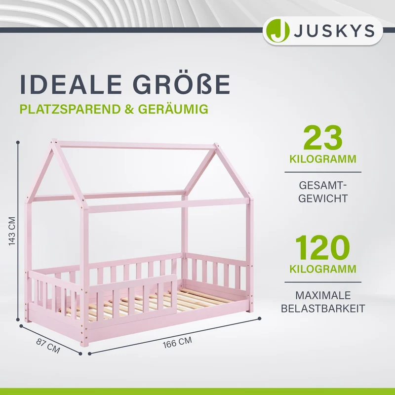 Lit enfant Marli 80 x 160 cm – lit cabane avec barrière et sommier à lattes
