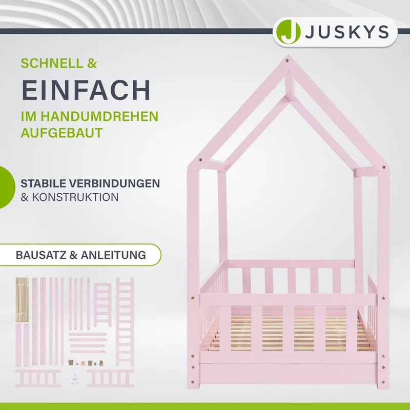 Lit enfant Marli 80 x 160 cm – lit cabane avec barrière et sommier à lattes