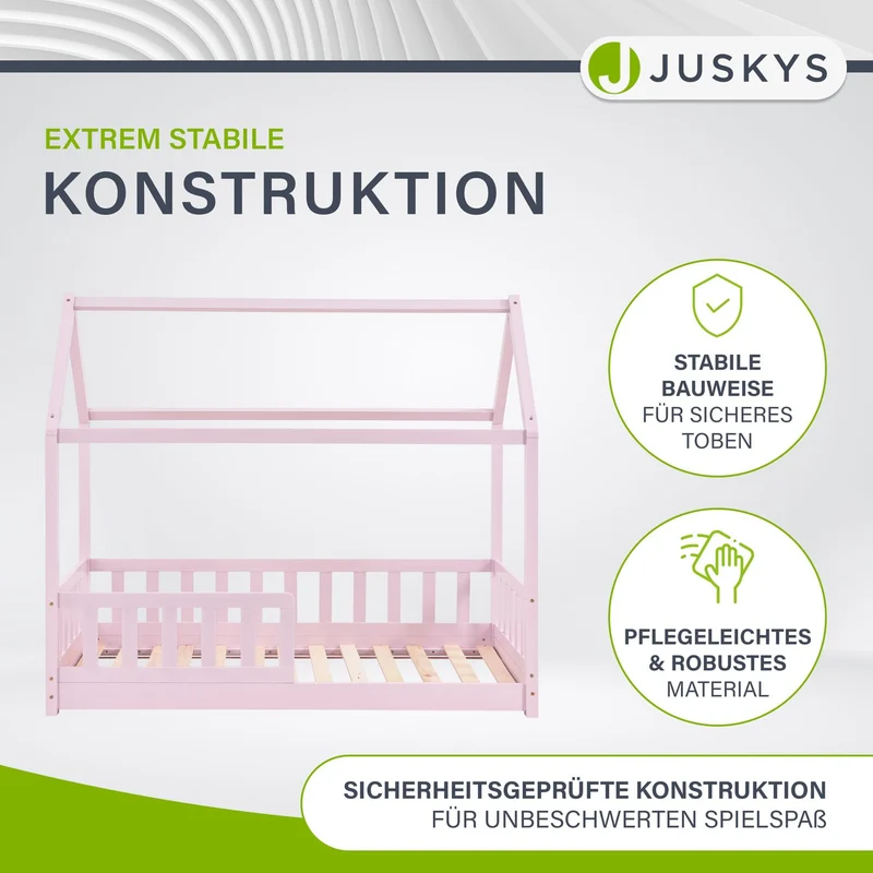 Lit enfant Marli 80 x 160 cm – lit cabane avec barrière et sommier à lattes