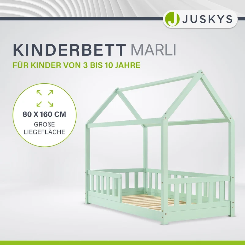 Lit enfant Marli 80 x 160 cm – lit cabane avec barrière et sommier à lattes