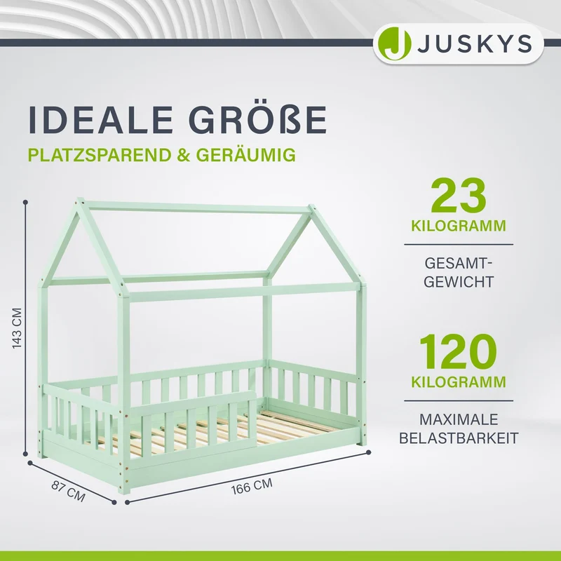 Lit enfant Marli 80 x 160 cm – lit cabane avec barrière et sommier à lattes