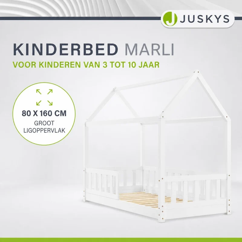 Lit enfant Marli 80 x 160 cm – lit cabane avec barrière et sommier à lattes