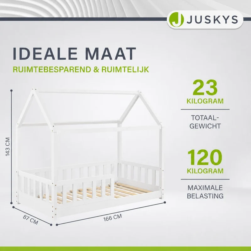 Lit enfant Marli 80 x 160 cm – lit cabane avec barrière et sommier à lattes
